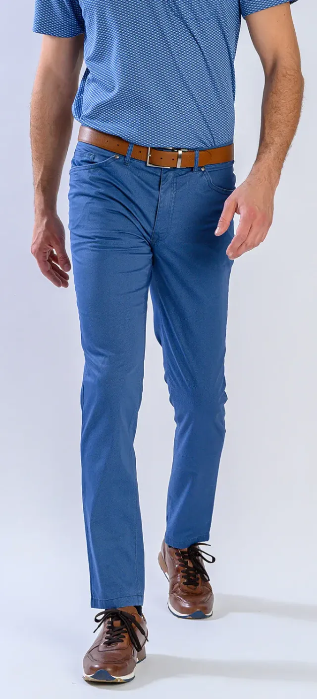 Alain Delon Pantaloni Casual Slim Blu Fantasia elasticizzati
