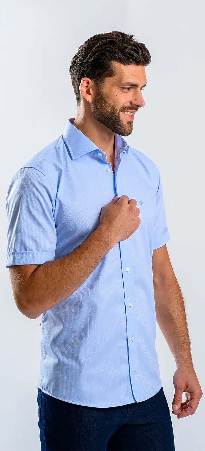 Alain Delon Camicia Manica Corta Azzurra Slim Fit