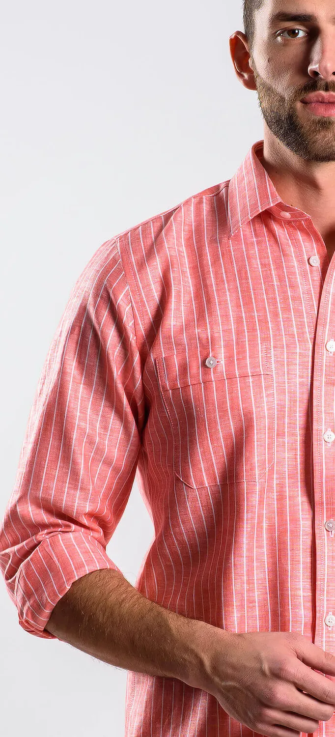 Alain Delon Camicia Rossa Lino Slim Fit Riga 41