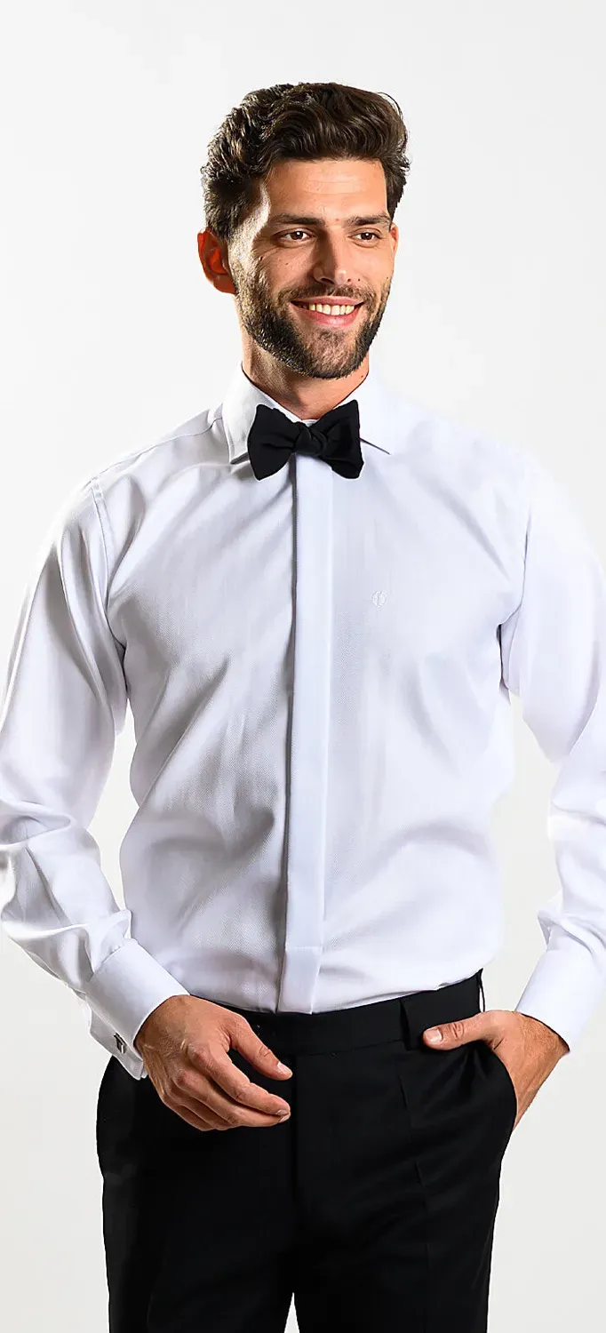 Alain Delon White Slim Fit camicia bianca formale gemelli