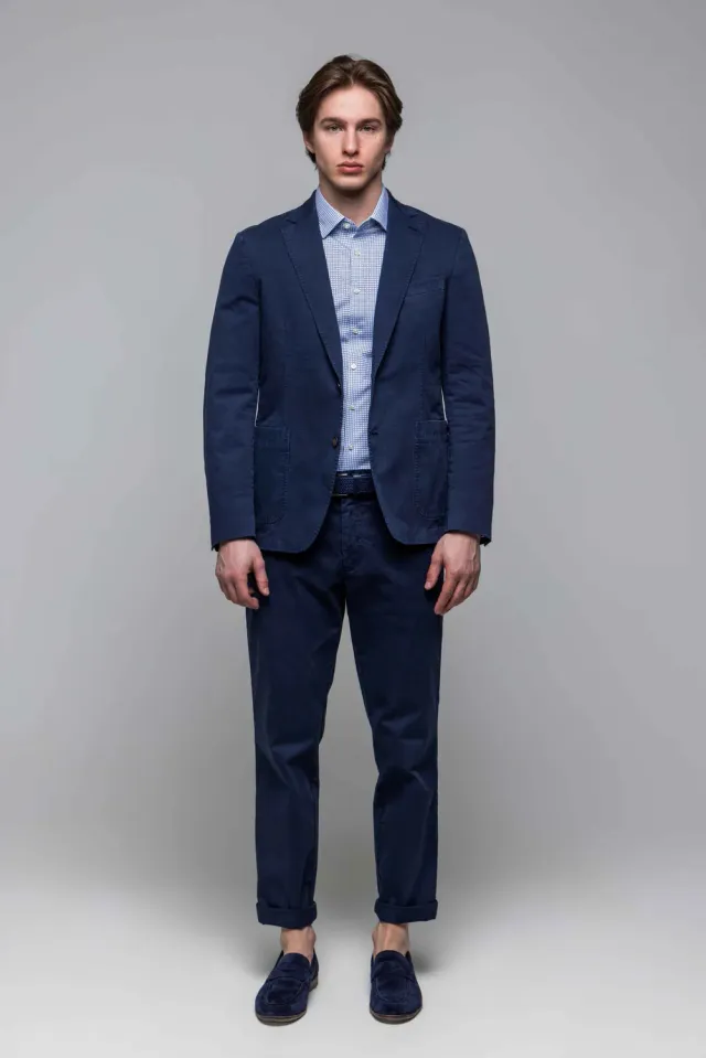 Alain Delon Slim Fit blazer cotone blu taglia 50