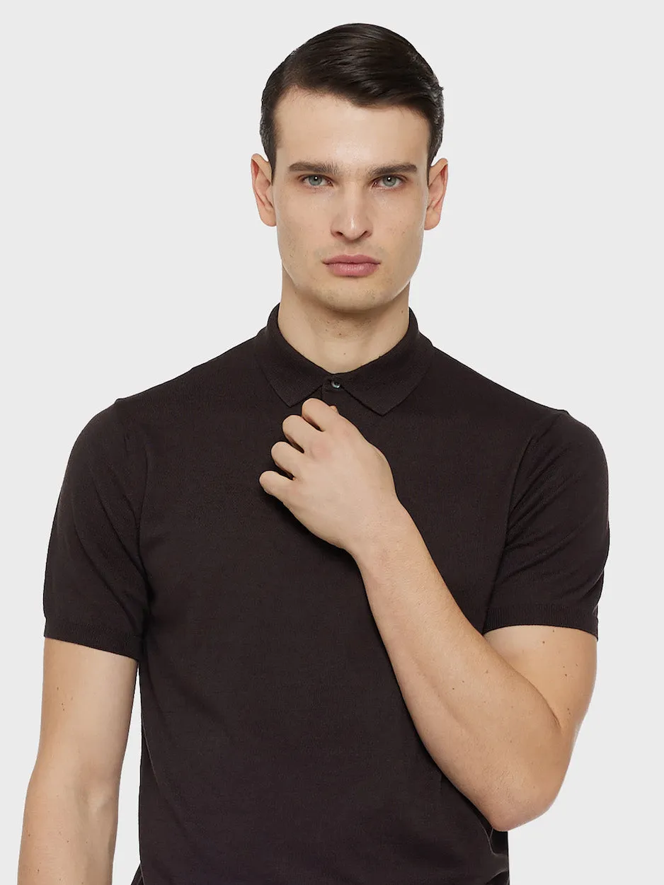 Caruso Butterfly polo maniche corte marrone seta cotone