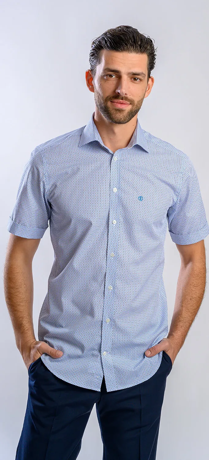 Alain Delon camicia slim fit bianca manica corta fantasia blu