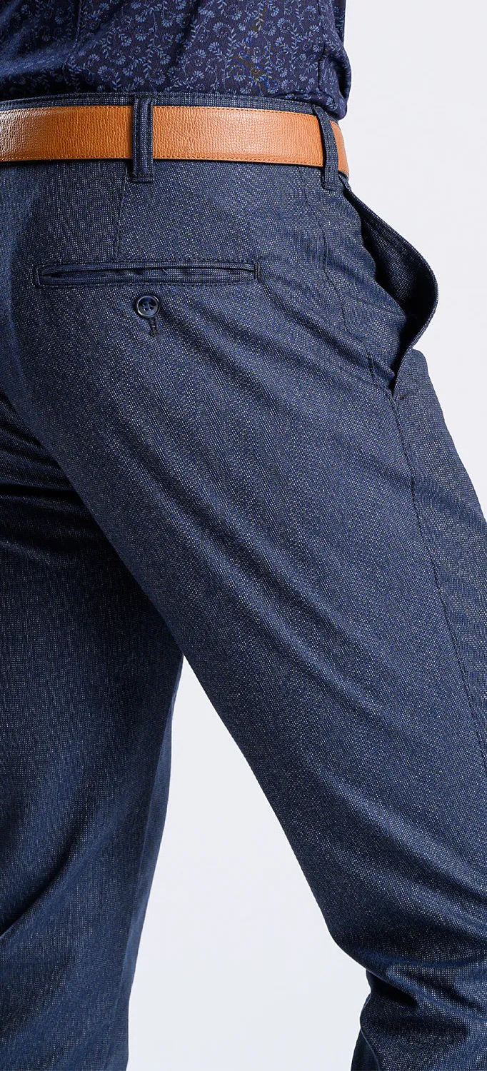 Alain Delon Pantaloni Chino Blu Grigio Slim Antipiega