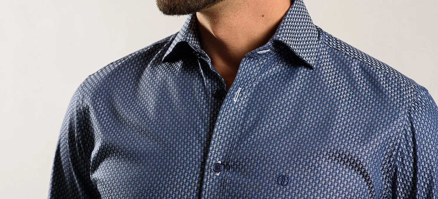 Alain Delon Extra Slim Fit camicia blu navy fantasia argento
