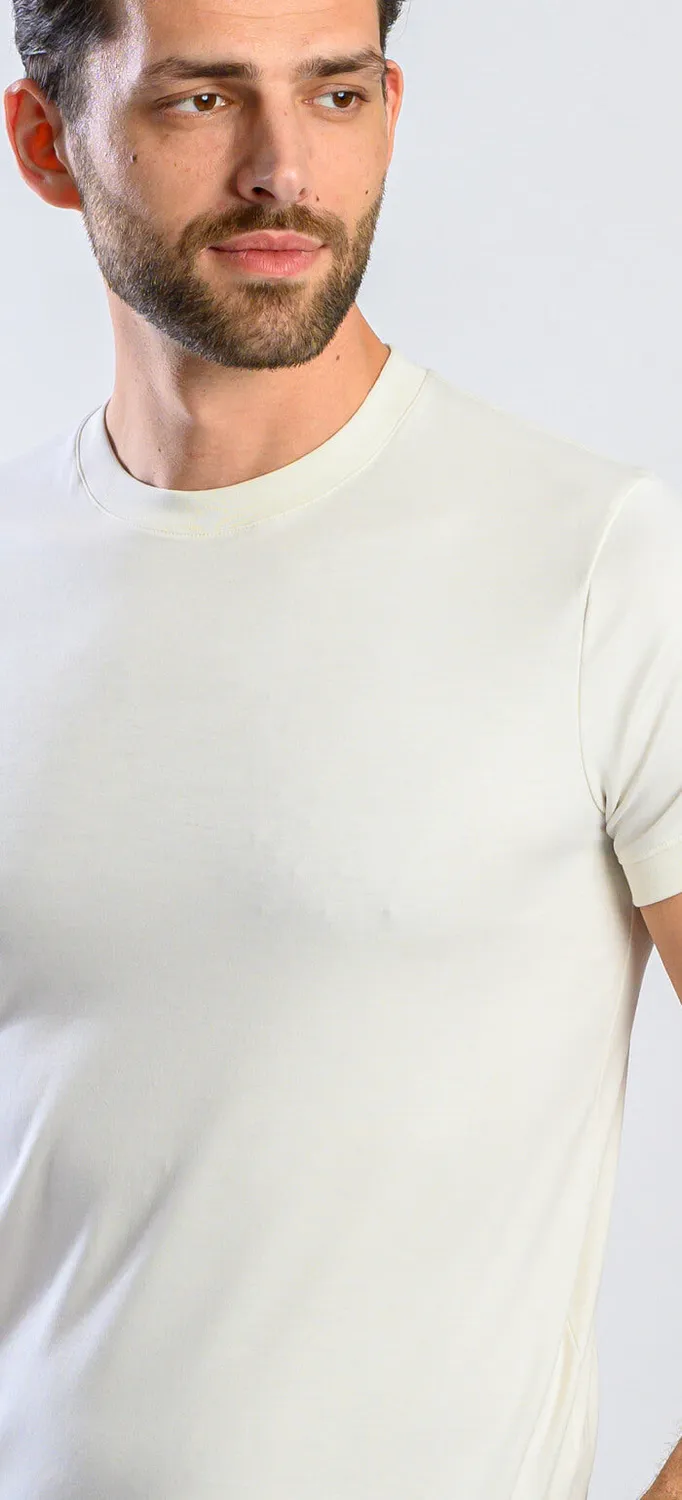 Alain Delon t-shirt beige slim fit cotone elasticizzata