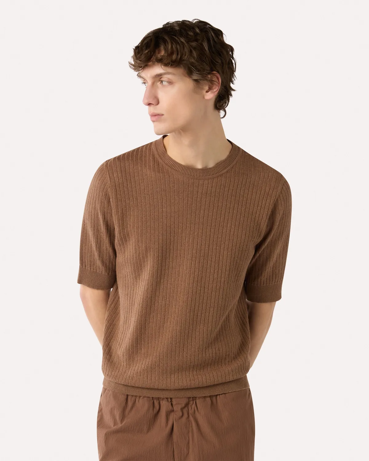 Lardini t-shirt marrone lino e cotone manica corta