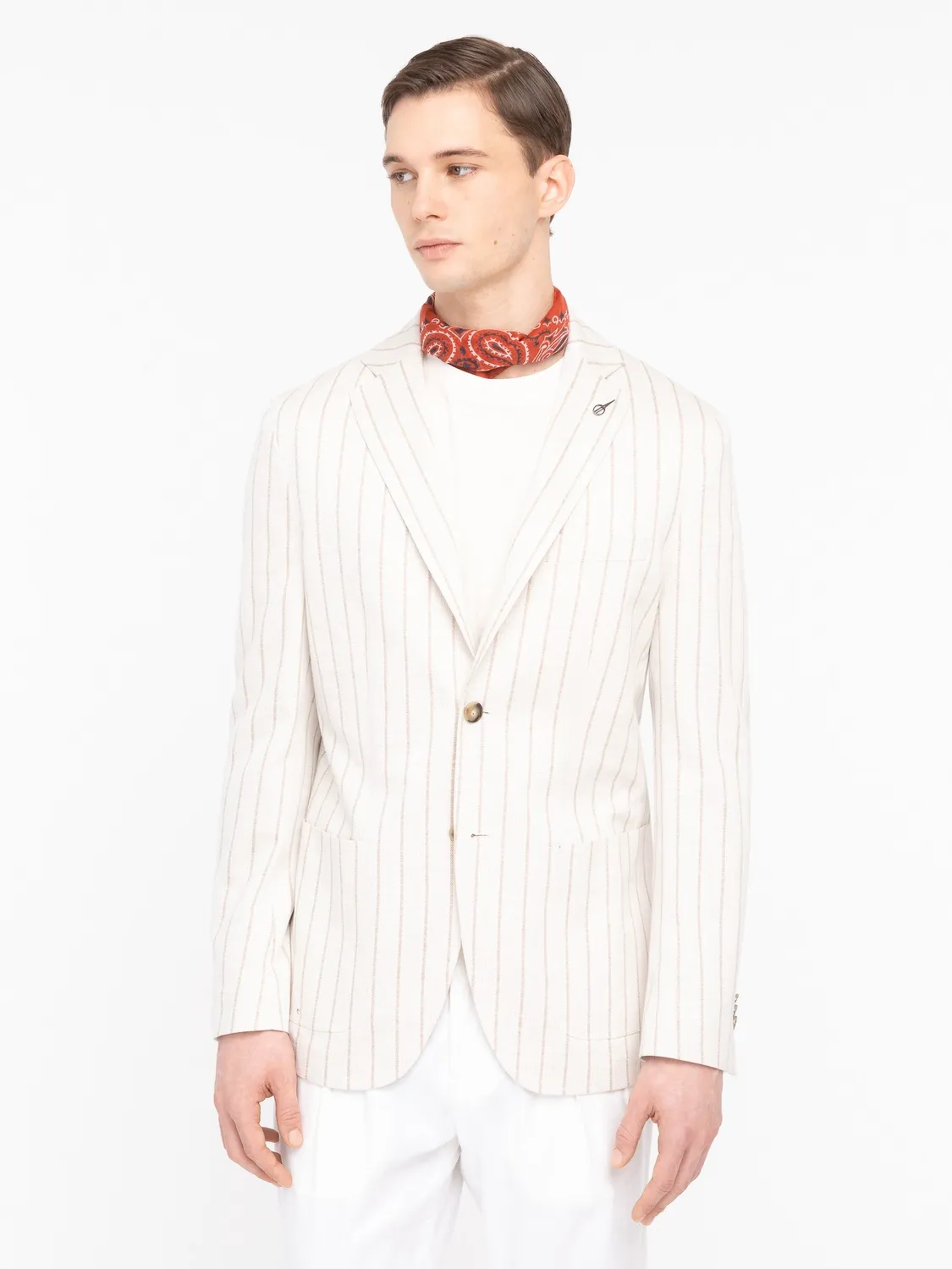 Paoloni Giacca jersey gessato di cotone beige