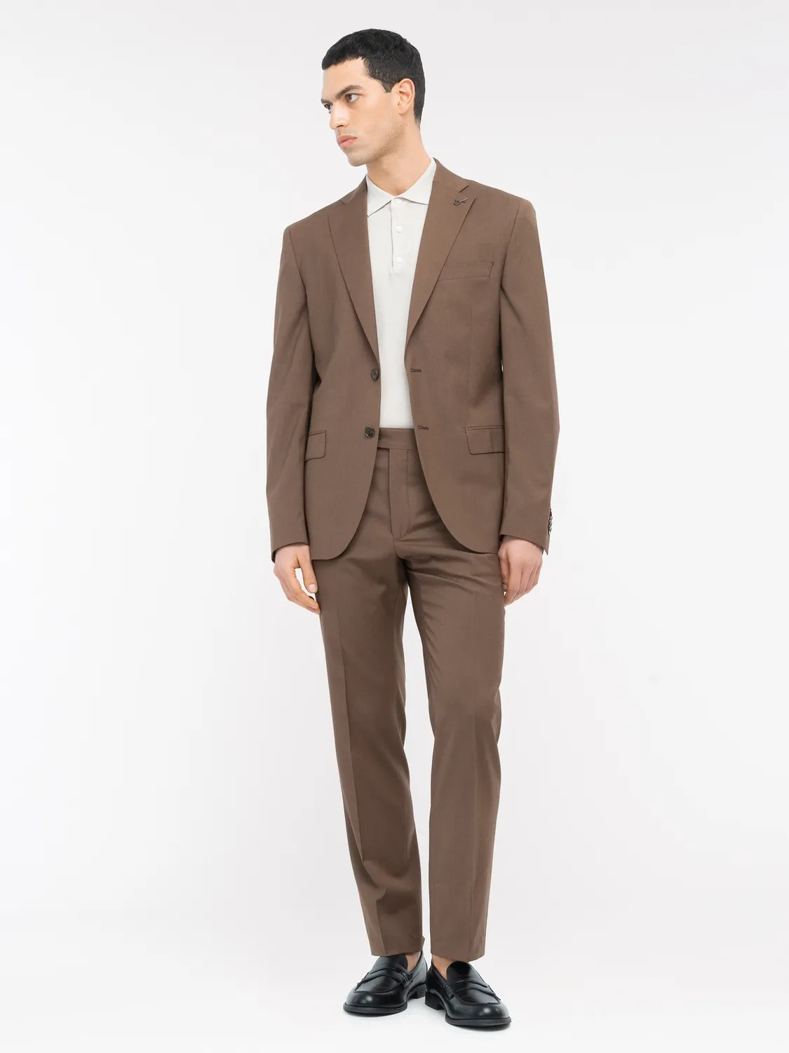 Paoloni Abito Fresco Lana Marrone Slim