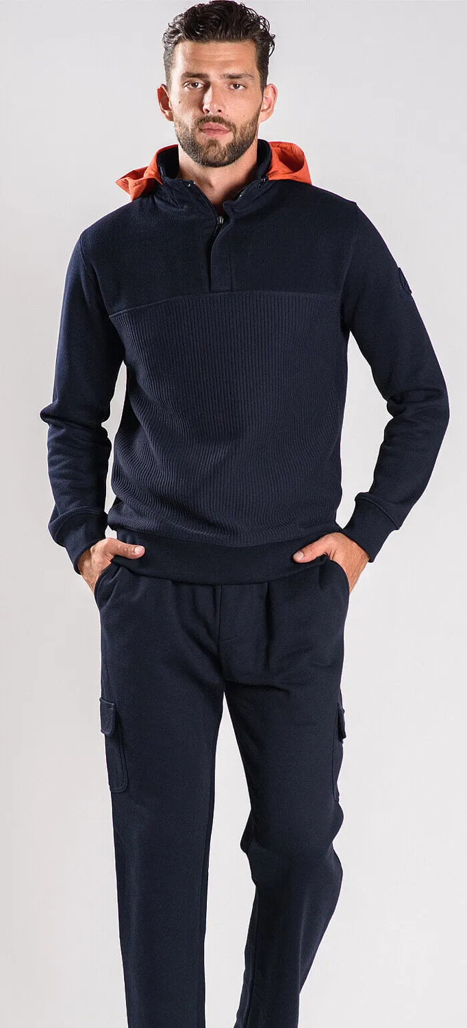 Alain Delon Pantaloni Tuta Blu Scuro Tasche Slim