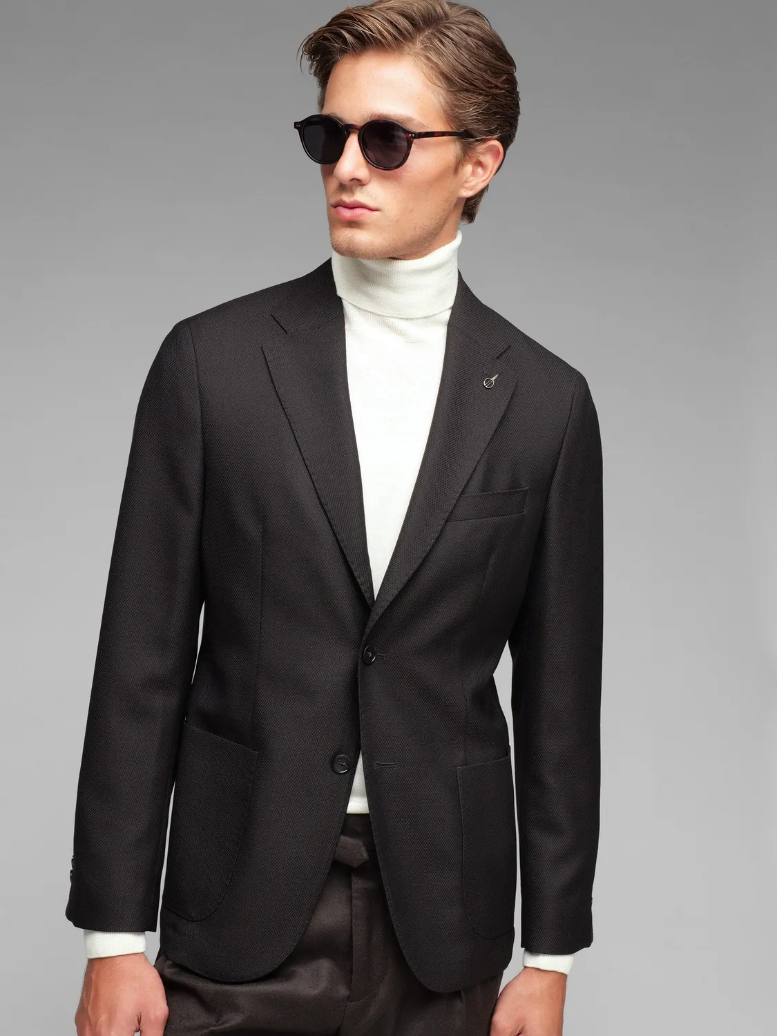 Paoloni Giacca sfoderata micro texture lana vergine marrone