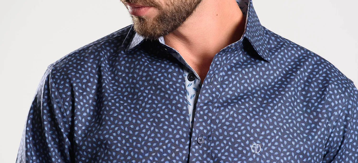 Alain Delon Slim Fit camicia blu notte fantasia cotone