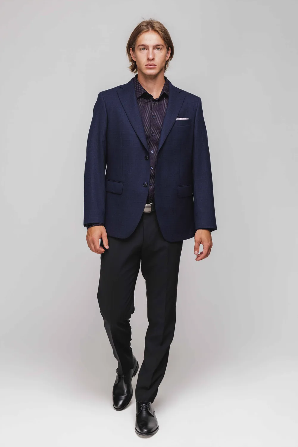 Alain Delon Blazer blu navy quadri neri Slim Fit fodera