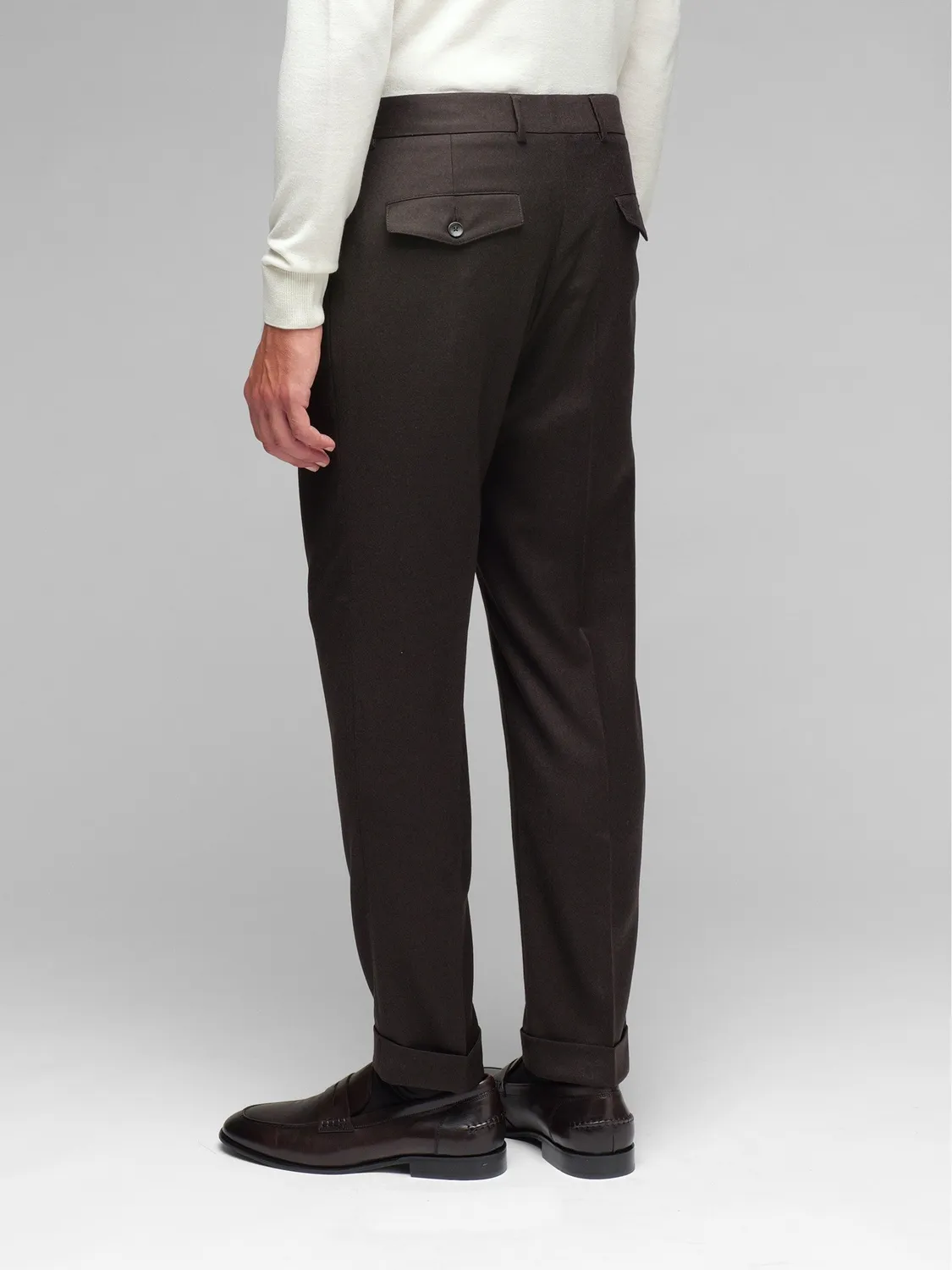 Paoloni Pantalone doppia pinces marrone flanella lana