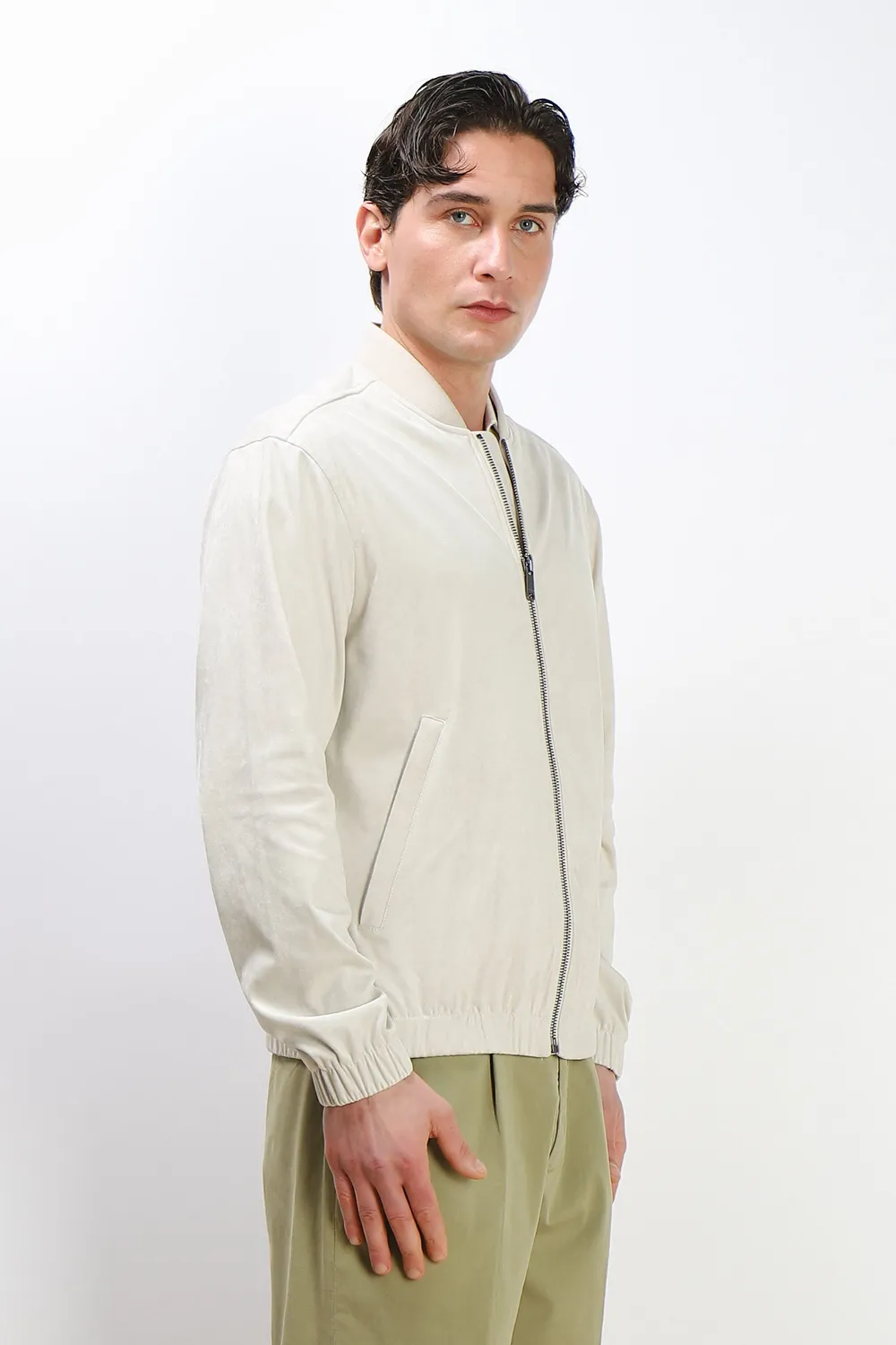Sonny Bono Bomber Effetto Camoscio Giubbotto Grigio Ghiaccio
