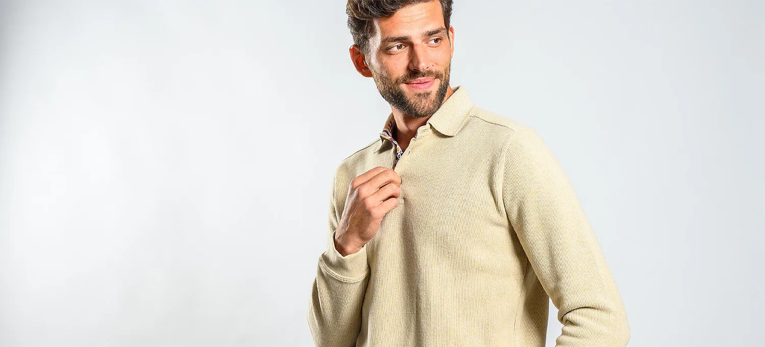 Alain Delon polo beige manica lunga uomo