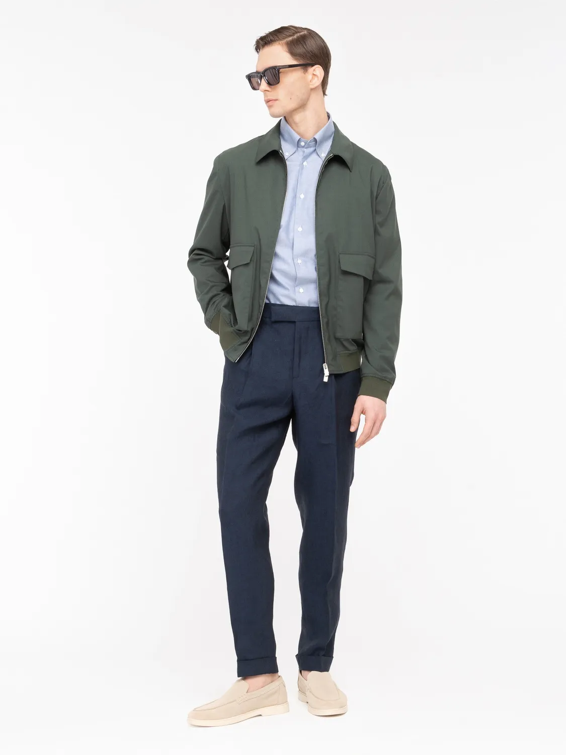 Paoloni Bomber fresco lana stretch verde