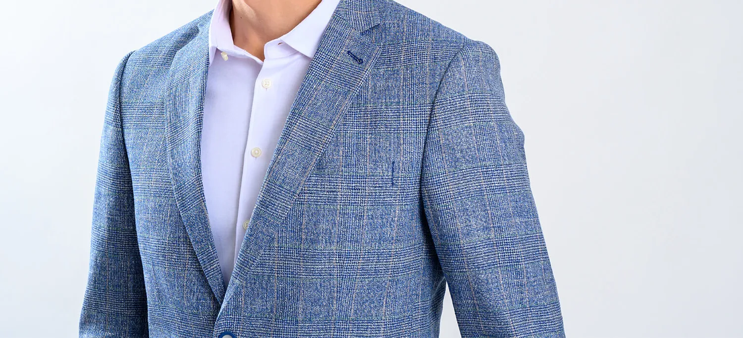 Alain Delon Blazer Azzurro Quadri Lino Lana Slim