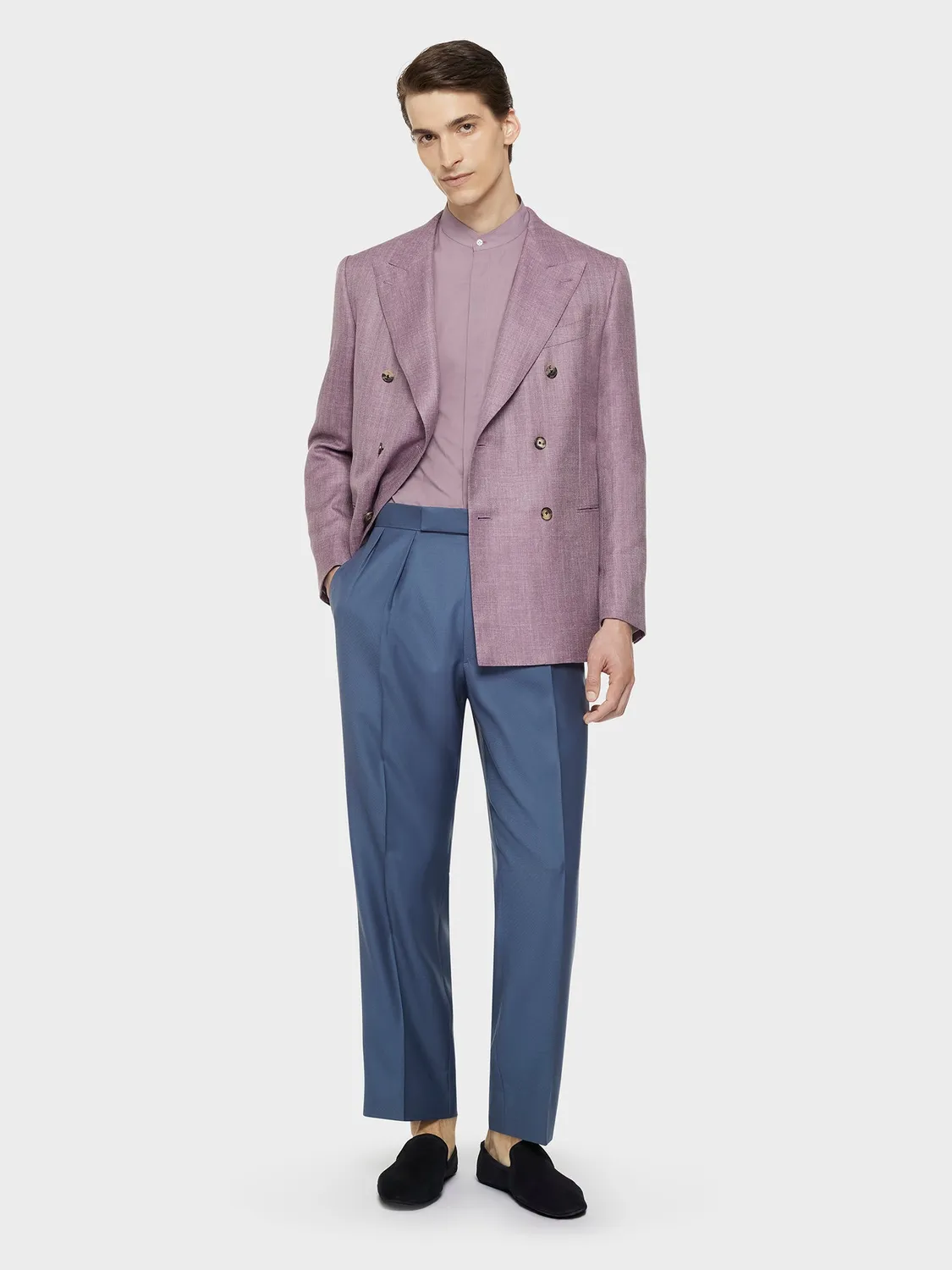 Caruso Camicia Coreana Cotone Malva Madreperla