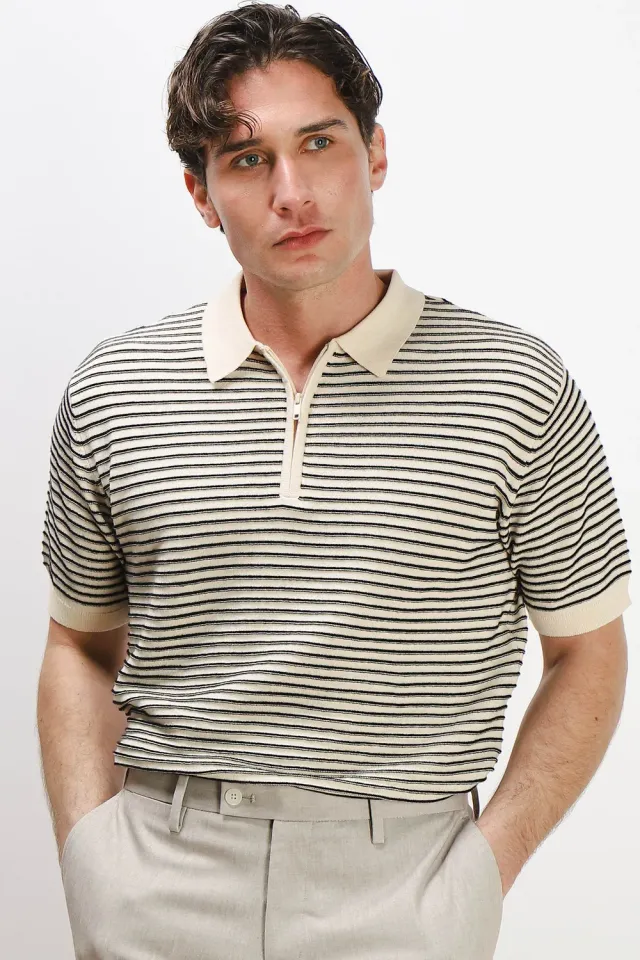 Sonny Bono Polo Maglina Rilievo Zip Beige F-Beige