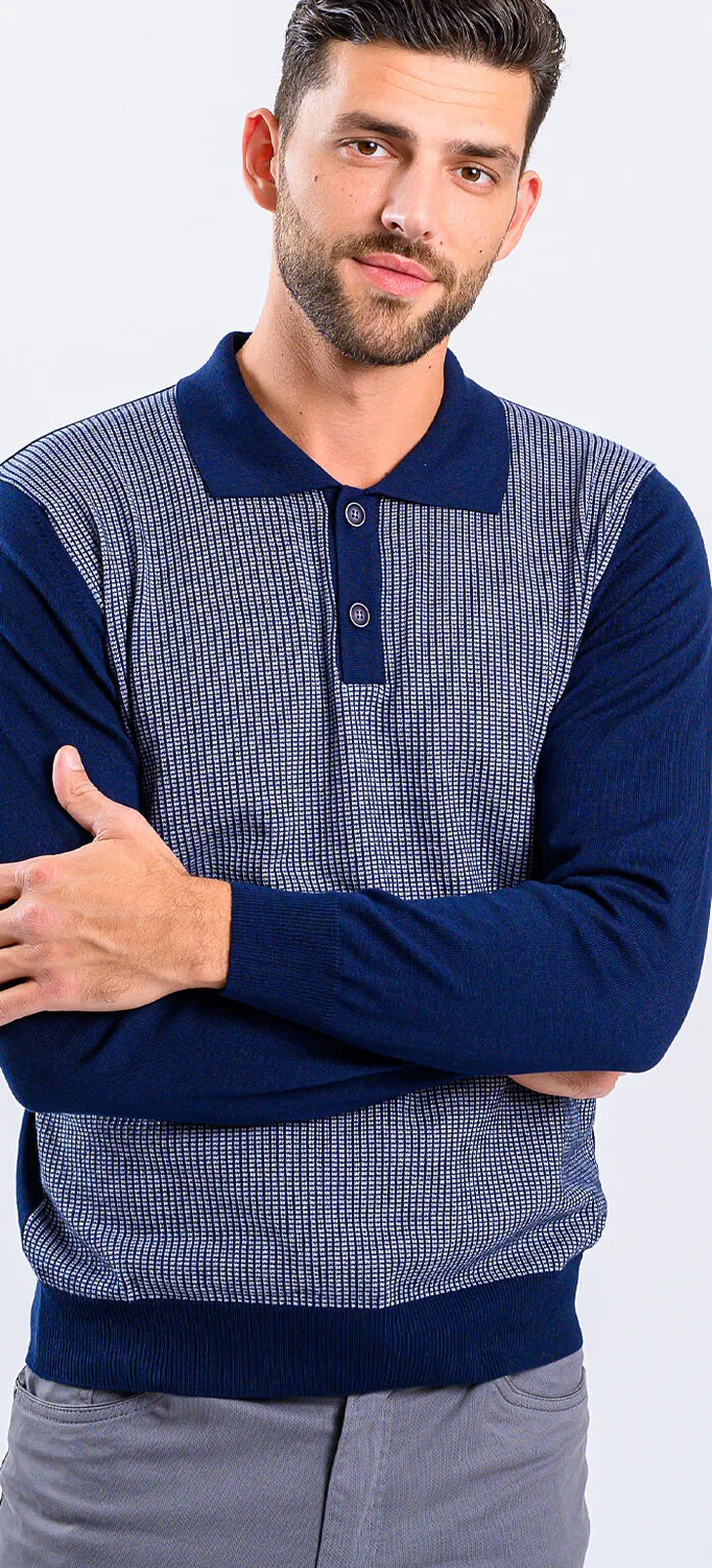 Alain Delon polo blu in maglia cotone slim fit fantasia