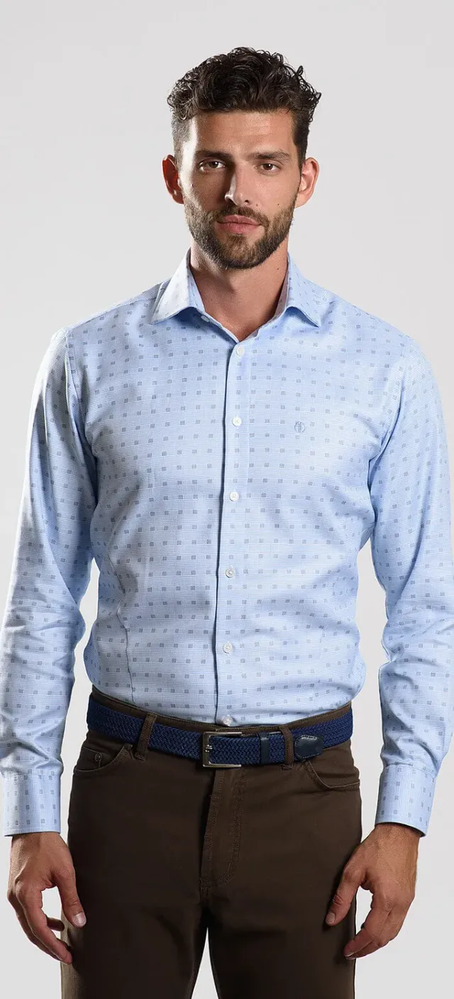 Alain Delon Slim Fit camicia azzurra quadri