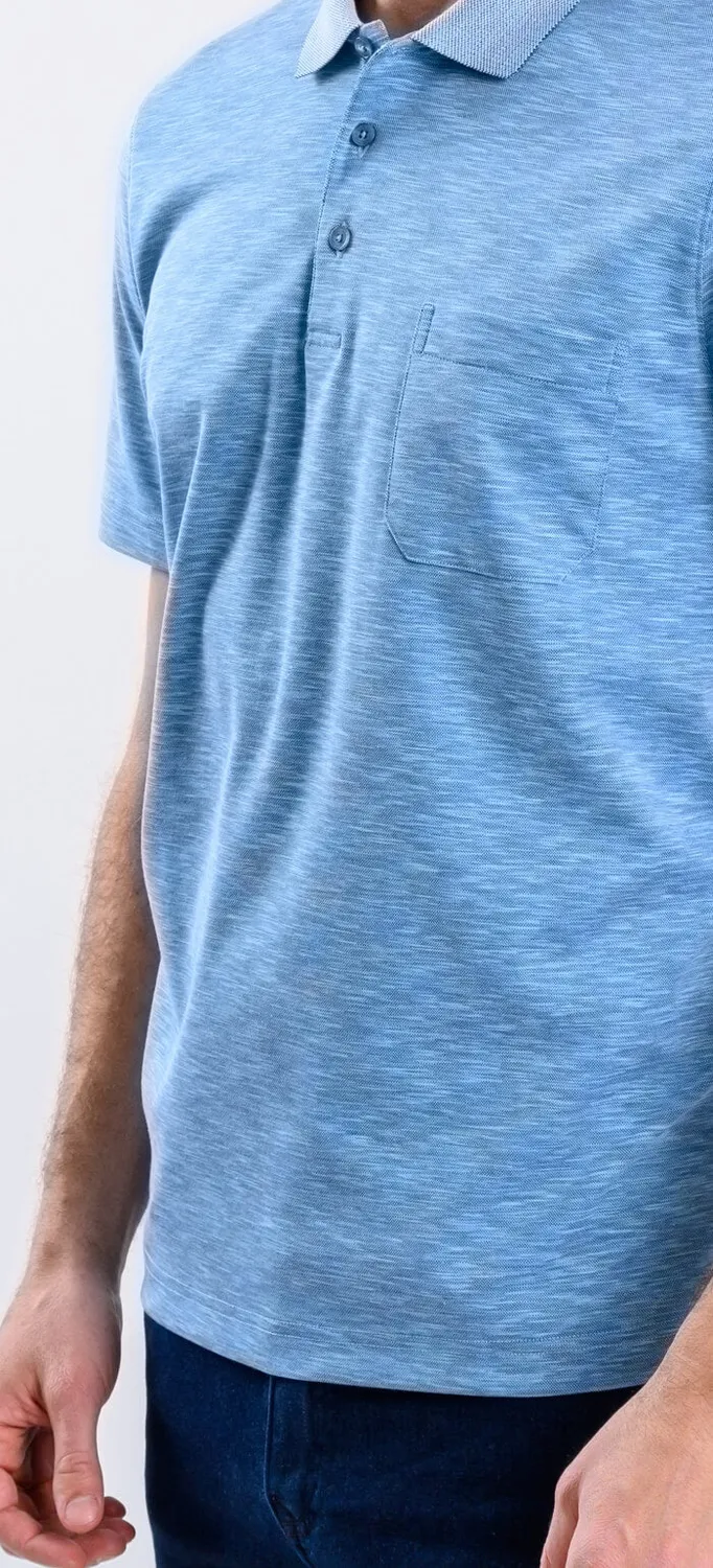 Alain Delon polo slim fit blu melange micropima