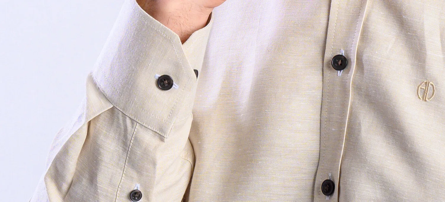 Alain Delon camicia extra slim beige lino bottoni marroni