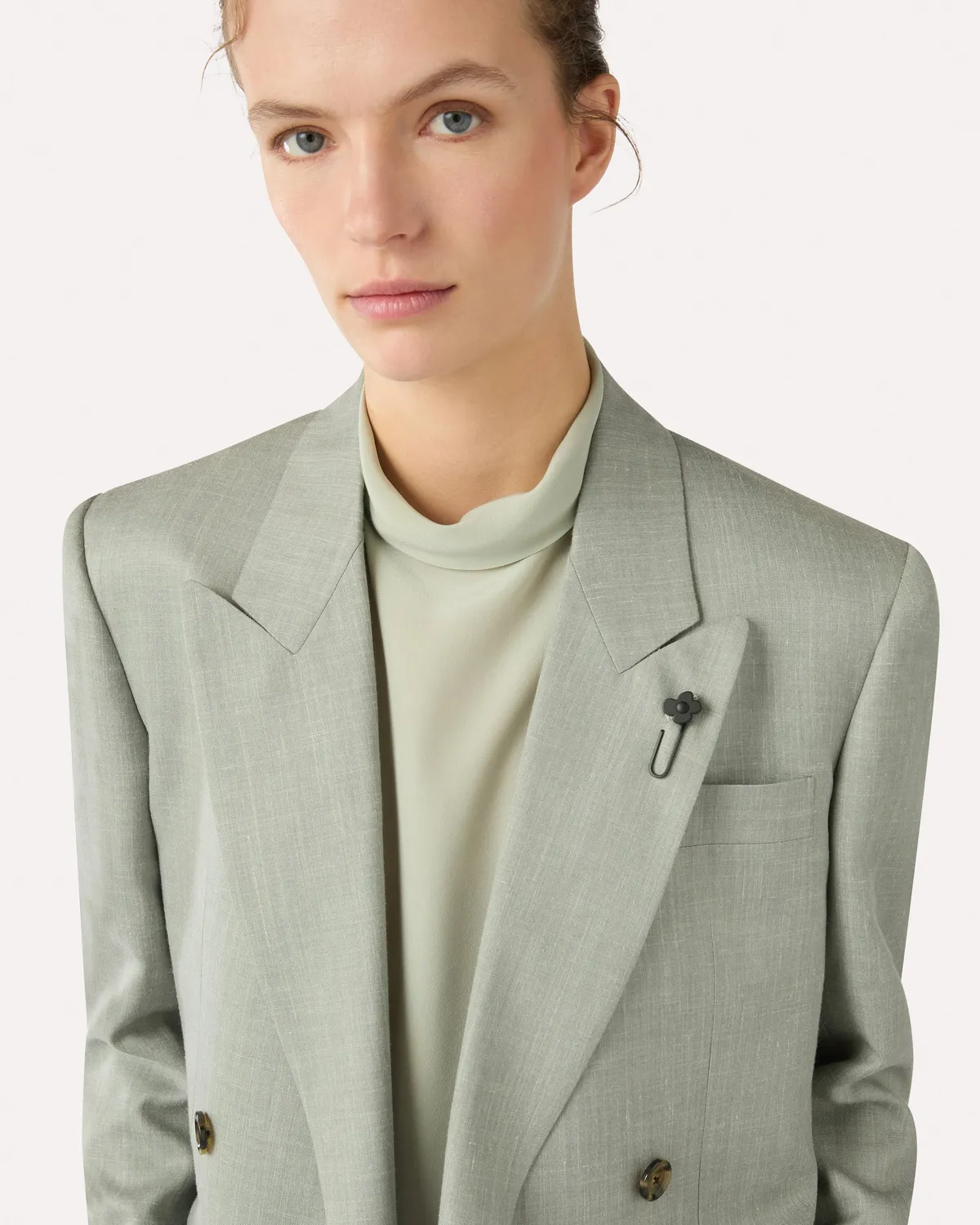 Lardini blazer doppiopetto verde twill lana seta lino