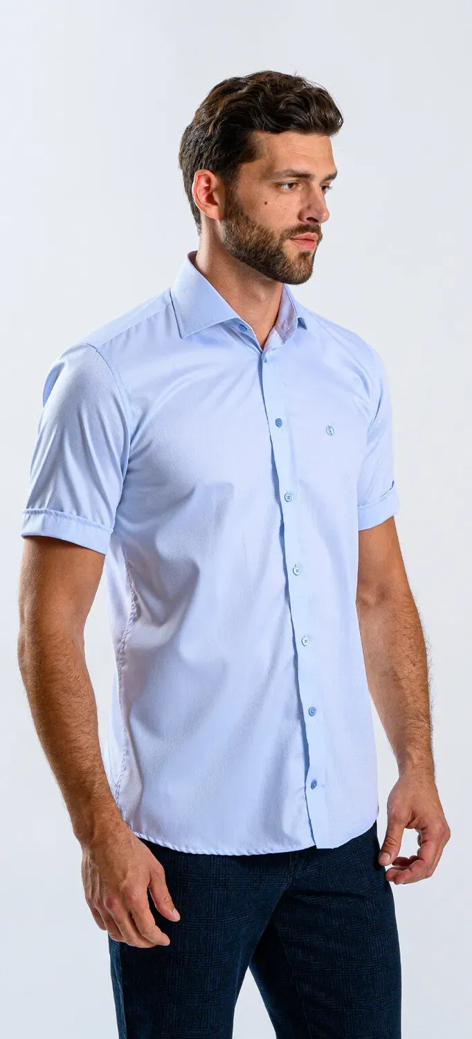 Alain Delon camicia celeste pois manica corta slim fit