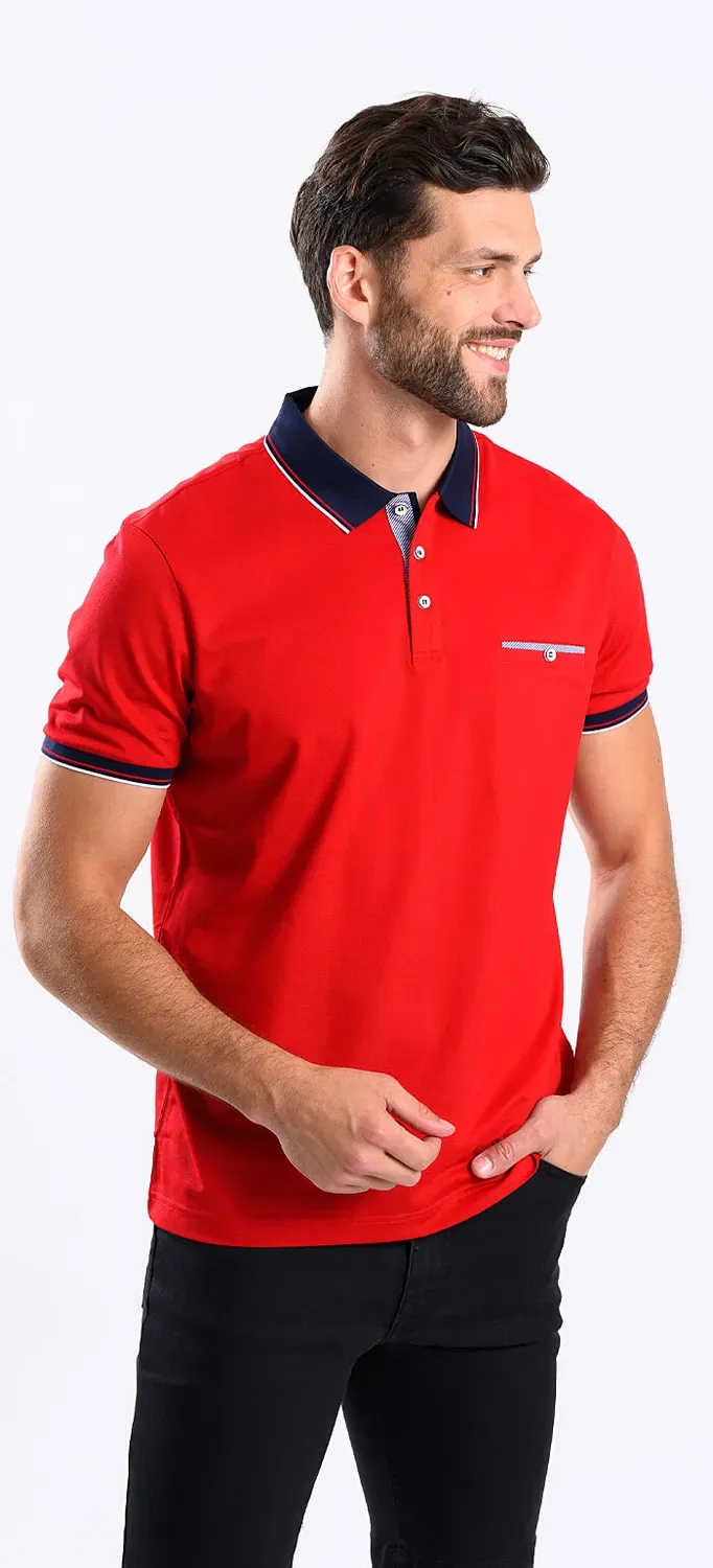 Alain Delon polo rossa colletto blu taschino slim