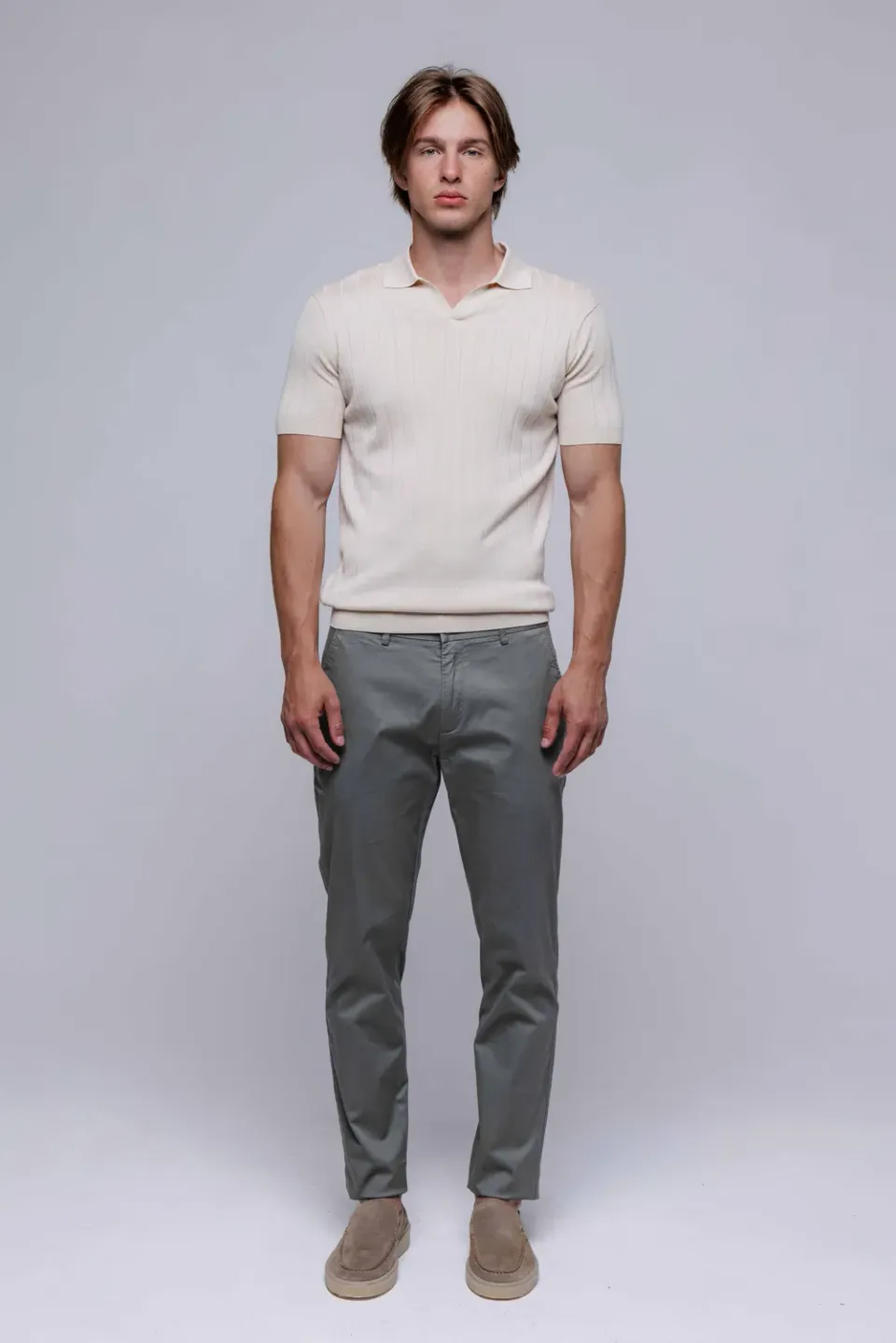 Alain Delon polo maglia beige senza bottoni M