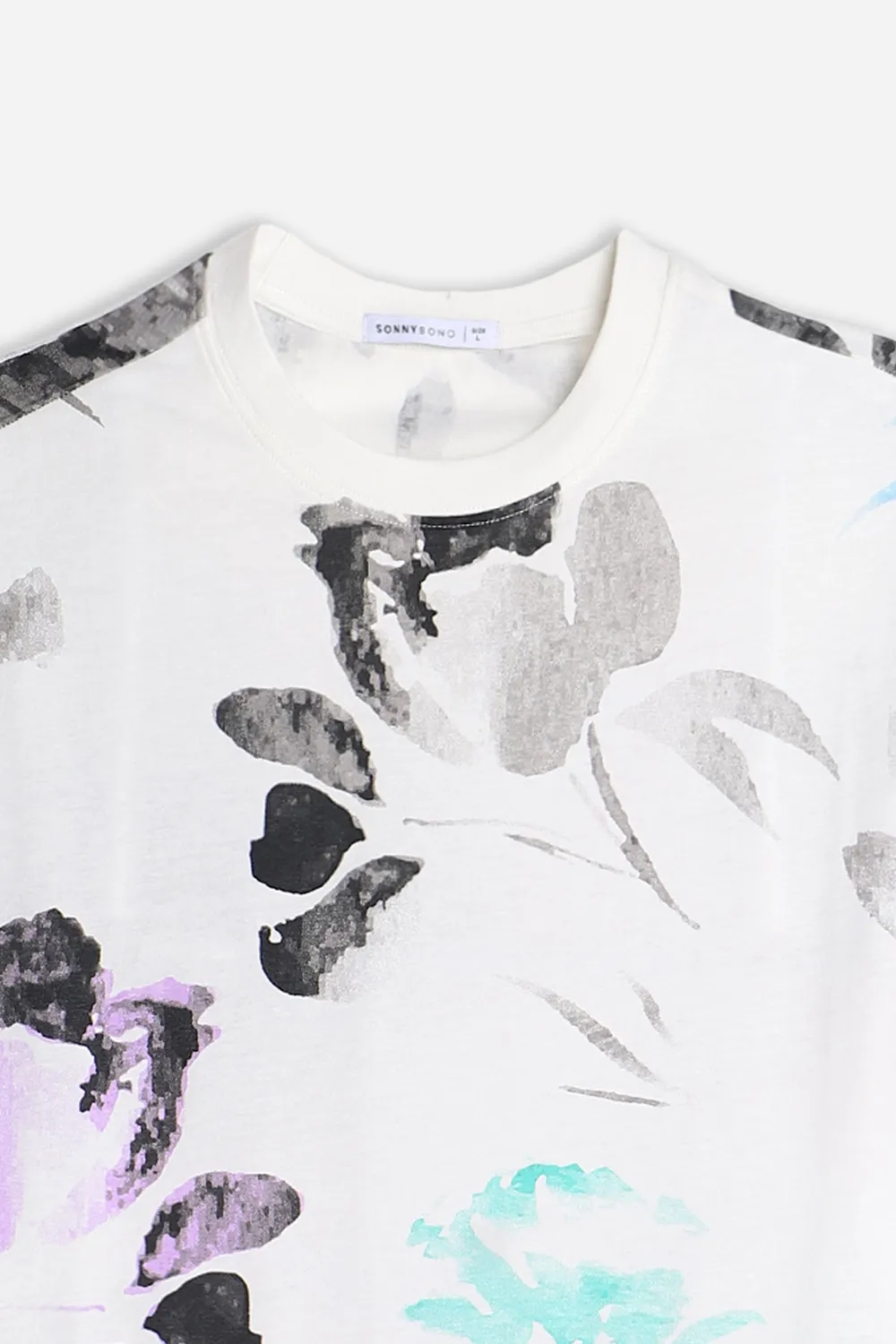 Sonny Bono T-Shirt Girocollo Fantasia F Bianca Cotone