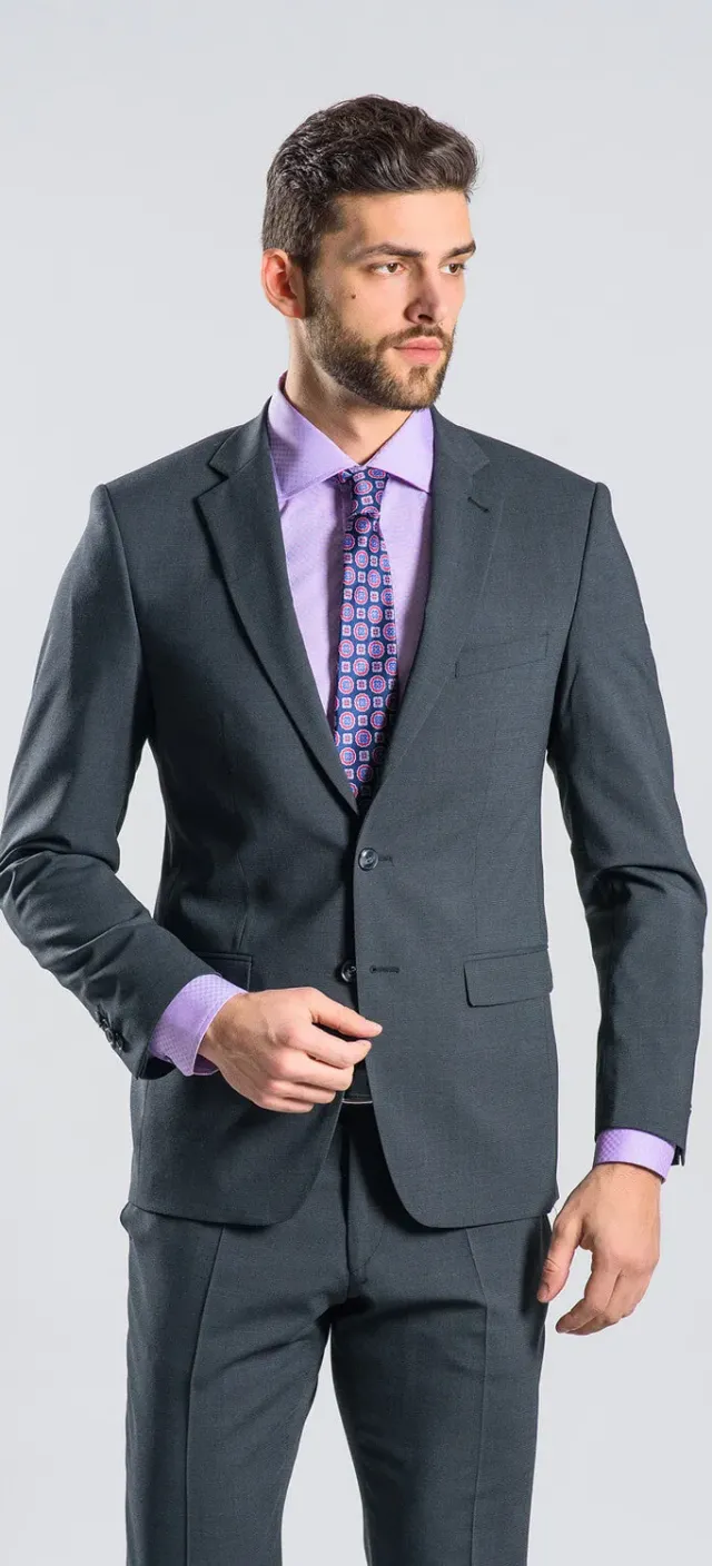 Alain Delon Abito Slim Fit Grigio Anti-piega