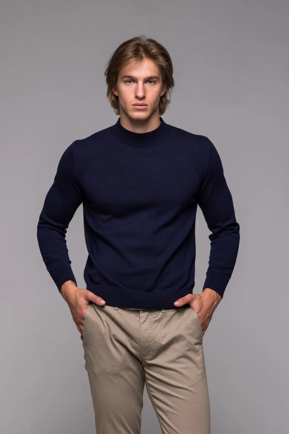 Alain Delon Dolcevita Blu Scuro Maglia Collo Alto Slim Fit