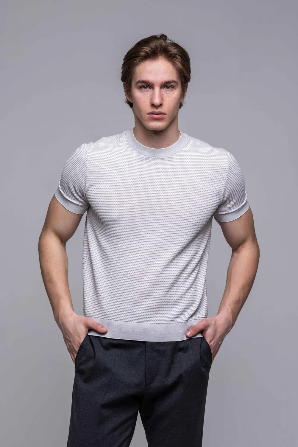 Alain Delon T-Shirt Maglia Biancogrigia Cotone