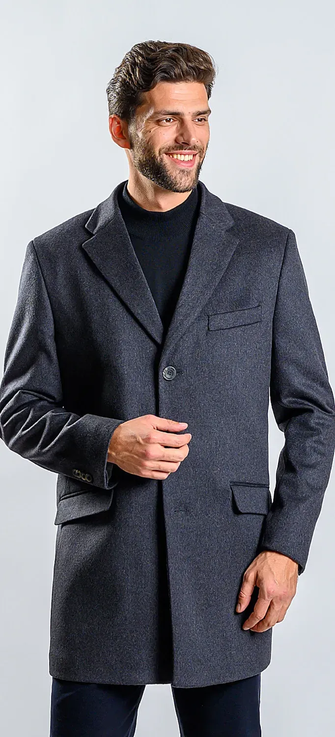 Alain Delon Cappotto Grigio Lana Cashmere Slim