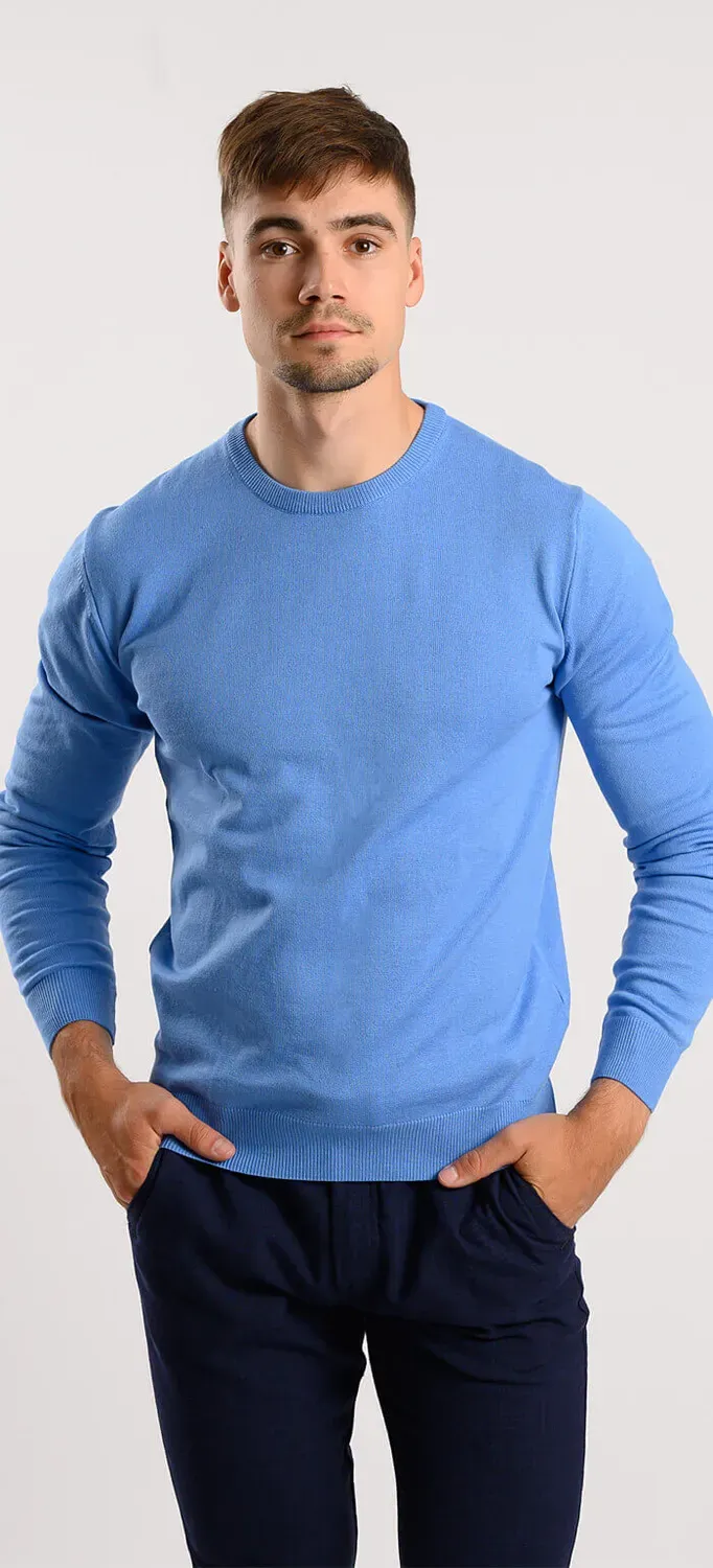 Alain Delon maglione girocollo azzurro misto cotone