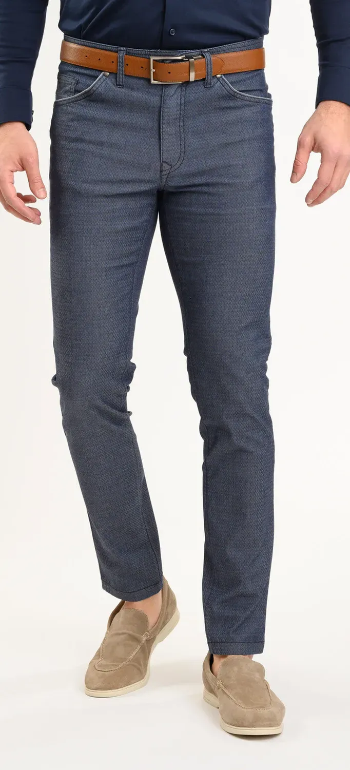 Alain Delon pantaloni grigio-blu fantasia slim fit