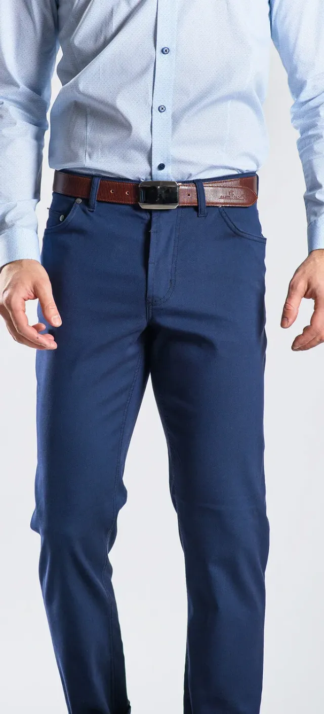 Alain Delon Blue Five-Pocket pantaloni slim in cotone blu