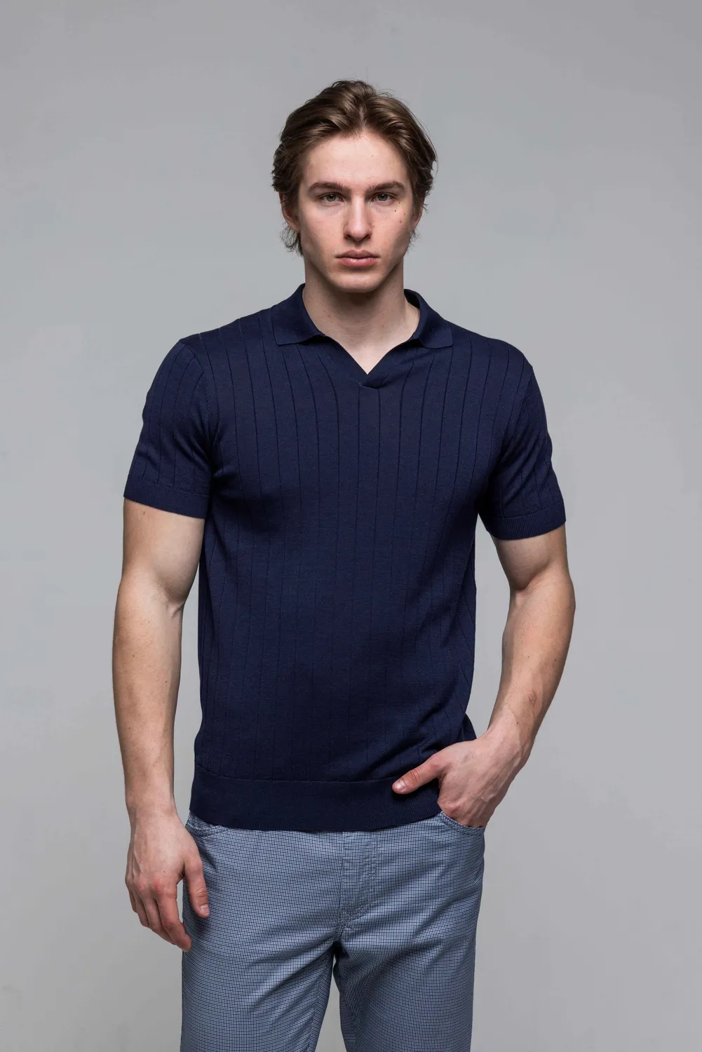 Alain Delon polo maglia blu scuro cotone e tencel