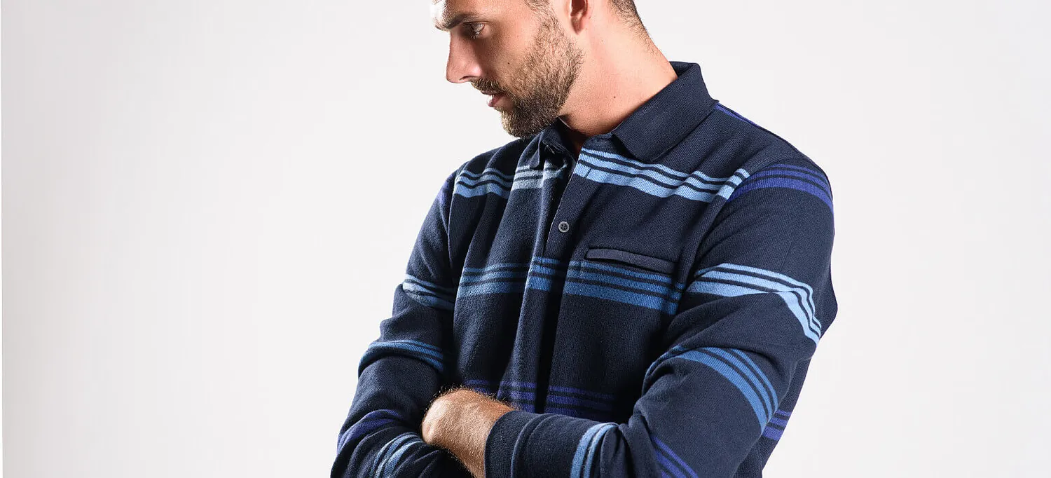 Alain Delon polo manica lunga blu navy taschino M