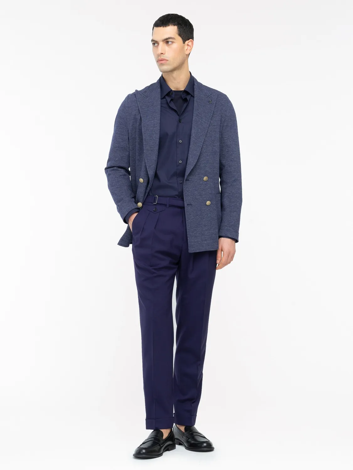 Paoloni Pantalone pinces fresco lana stretch blu