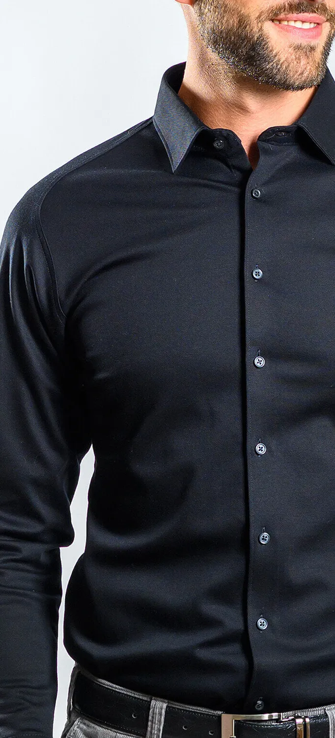 Alain Delon Camicia Extra Slim Fit Nera Anti Piega