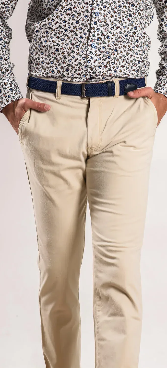 Alain Delon pantalone chino beige slim fit elastico