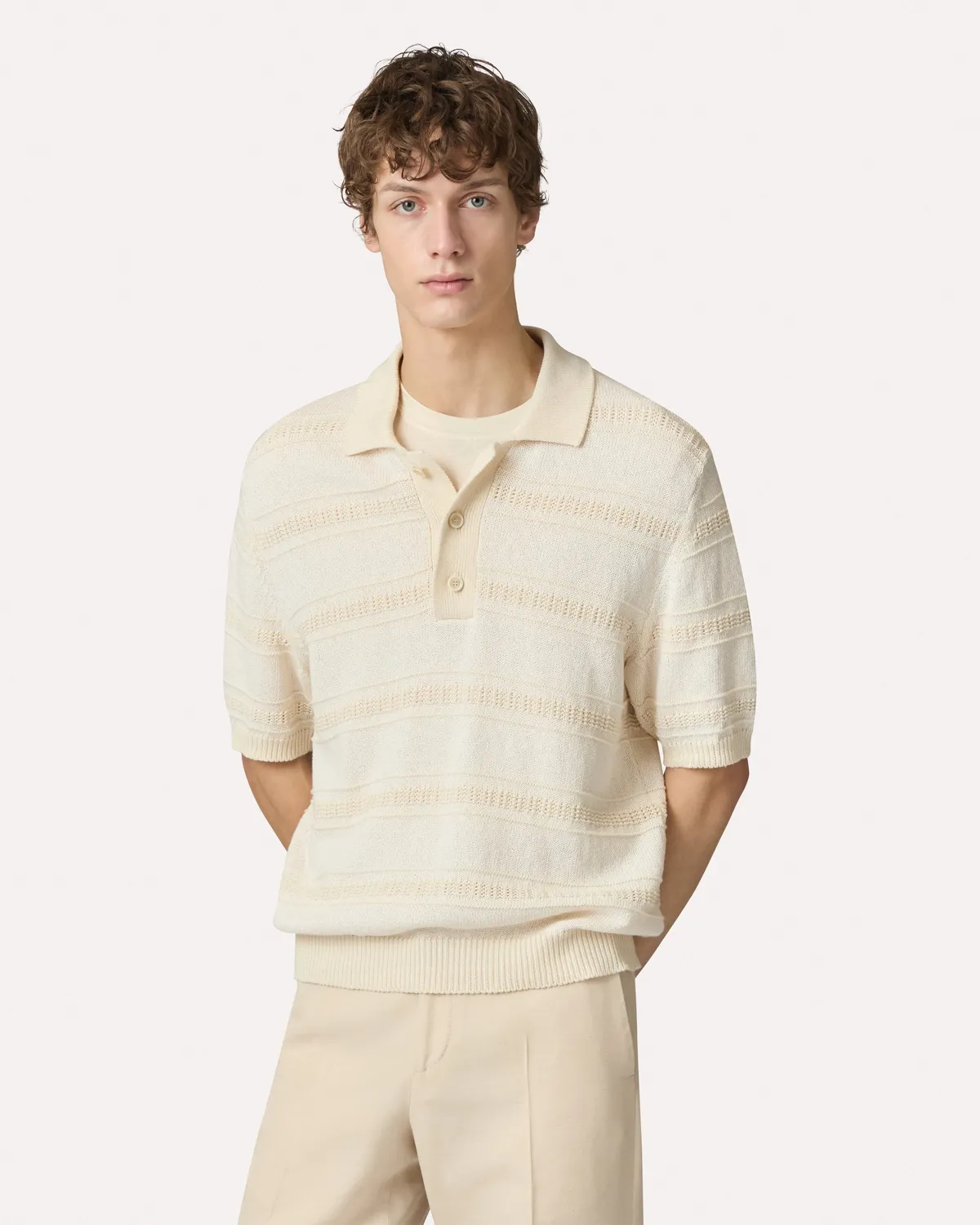 Lardini polo panna a righe maglia cotone organico