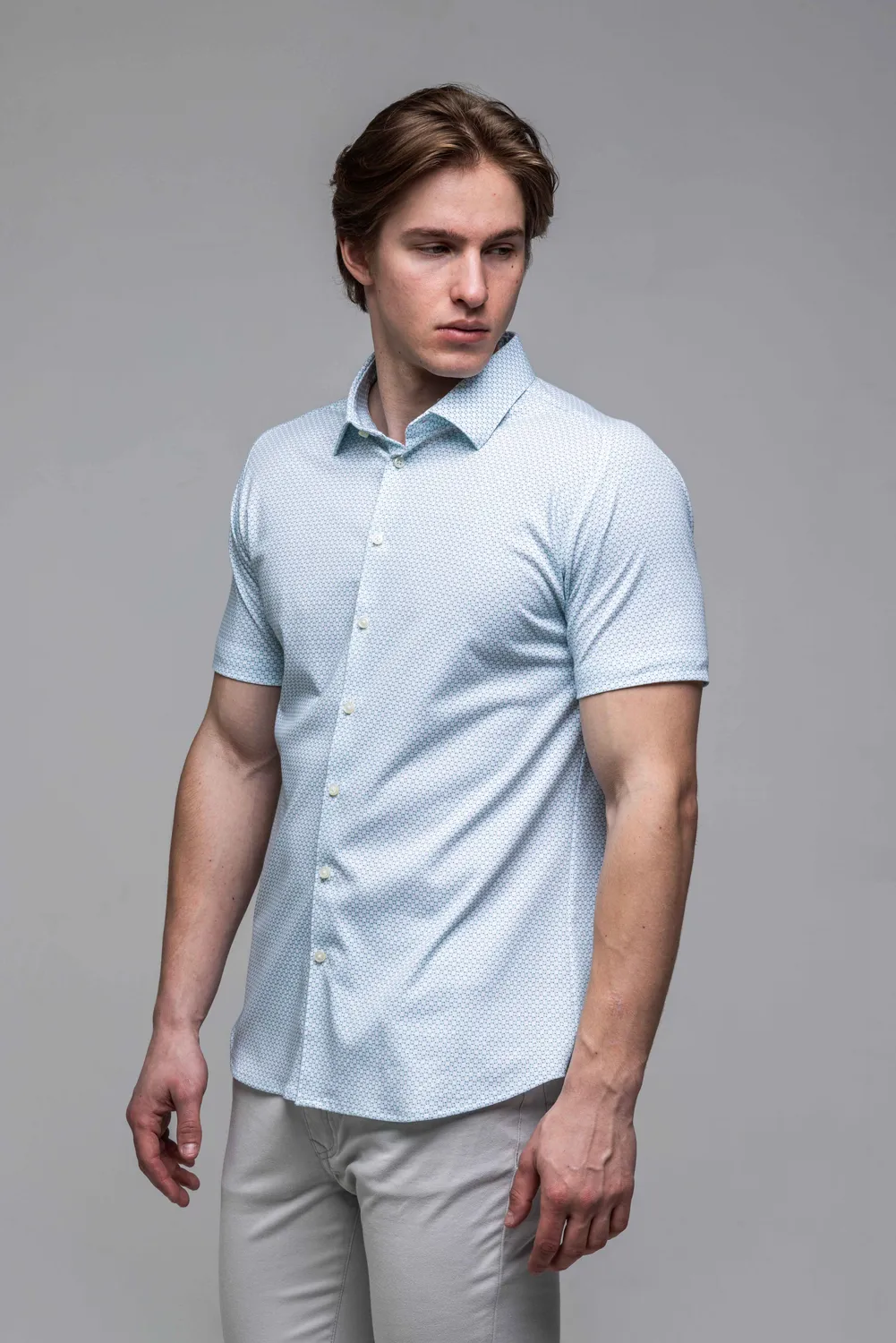 Alain Delon camicia manica corta extra slim bianco verde cotone