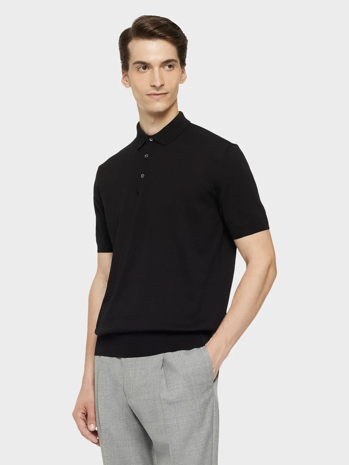 Caruso Butterfly polo cotone nera maniche corte