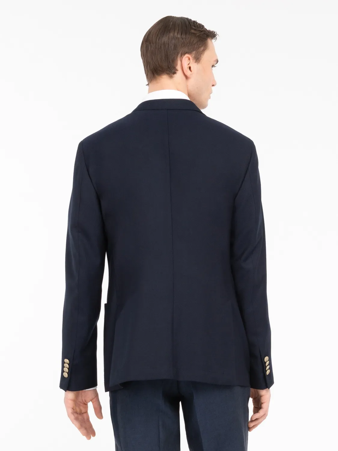 Paoloni Giacca doppiopetto micro texture lana blu