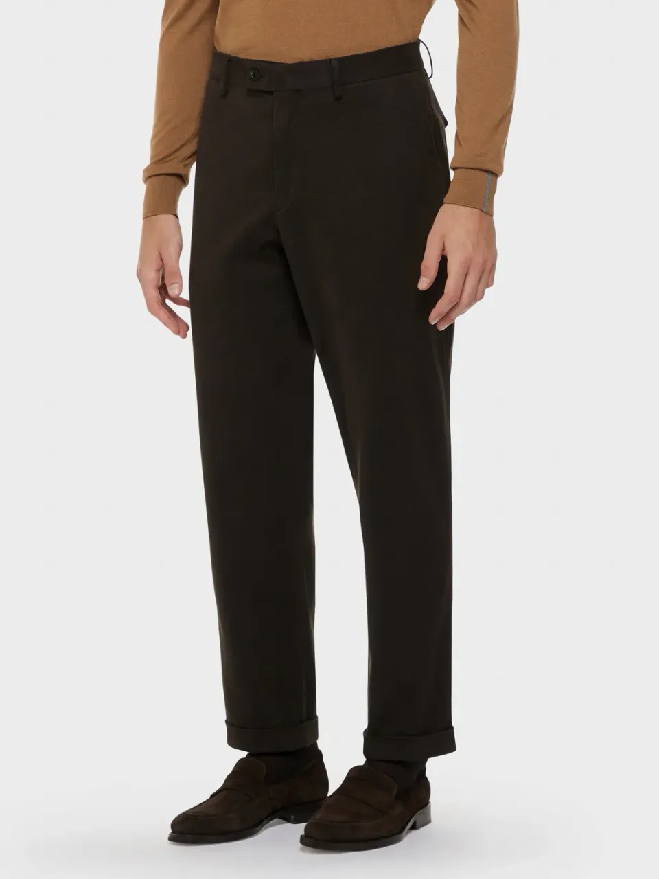 Caruso pantalone cotone stretch marrone flat front